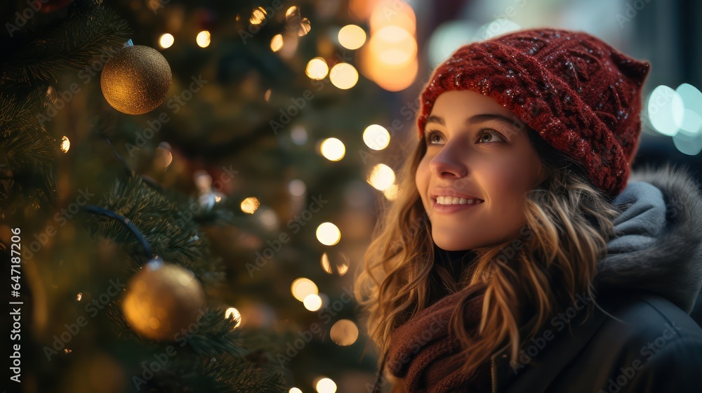 A beautiful woman in a sweater and Beanies was smiling in the winter season. A beautiful woman in a sweater and Beanies was smiling in the winter season.