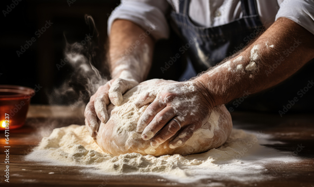 Bakery Bliss: Hands Expertly Preparing Pizza Pasta Dough