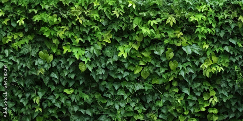 Obraz premium Nature embrace. Wall in full bloom. Summer green symphony. Lush ivy hedge. Tapestry of leaves. Nature art