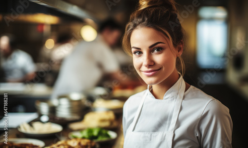 Fototapeta Naklejka Na Ścianę i Meble -  Gastronomic Genius: The Young Female Chef at Work