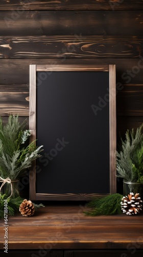 Christmas Menu Poster Backdrop Advert Board Wooden Decoration Table Bench Rustic Cottagecore Minimalist Background Neutral White Social Media Web Design Post