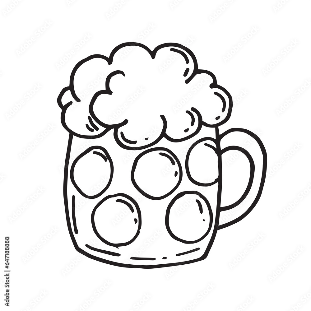 vector drawing of a beer mug in doodle style on the Octoberfest theme. cute simple drawings with beer, sausages, beer festival in October vector drawing of a beer mug in doodle style on the Octoberfest theme. cute simple drawings with beer, sausages, beer festival in October