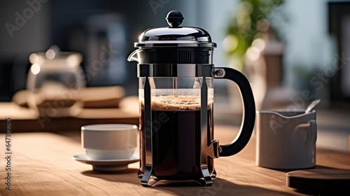 Foto Coffee maker with black tea or espresso coffee on the kitchen.