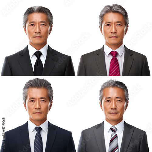 ペルソナ人物像：日本人男性55歳前後、誠実・厳格で気難しい性格・顧客第一主義、大手商社勤務の営業部長（背景透明）, ポートレート素材 photo