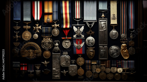 A heartfelt portrayal of a veteran's medals and badges, each representing acts of bravery and service to the nation