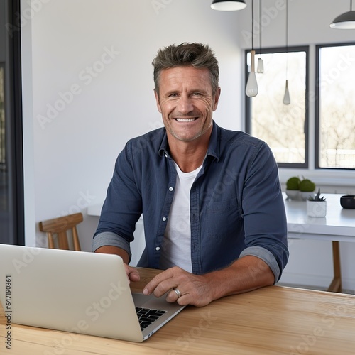 40 Yers old Male using his Laptop. photo