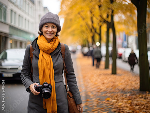Fall in Love: A woman in a fall environment, enjoying the beauty of the season