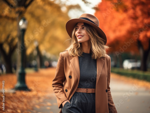Fall in Love: A woman in a fall environment, enjoying the beauty of the season