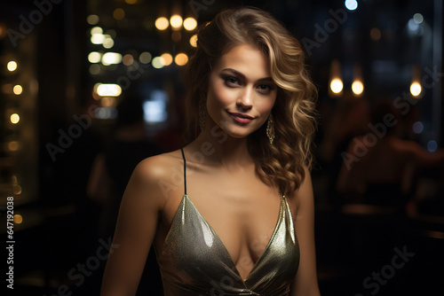 Beautiful 21 year old woman in club dress.