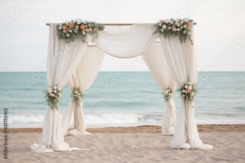 Wedding arch. Modern wedding on the beach