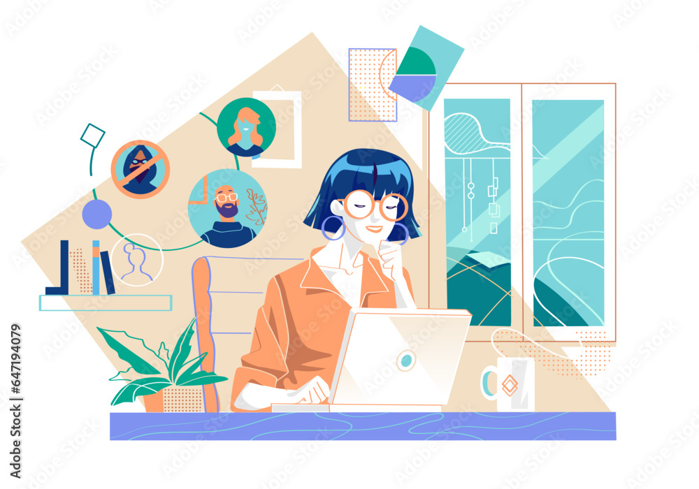 Smart working, remote working. A young woman working on her laptop Smart working, remote working. A young woman working on her laptop