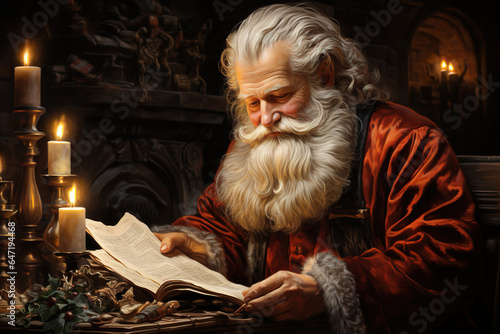 Santa claus reading a letter