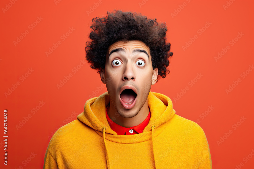 young man expressing surprise and shock emotion with his mouth open and wide open eyes. isolated on color background young man expressing surprise and shock emotion with his mouth open and wide open eyes. isolated on color background