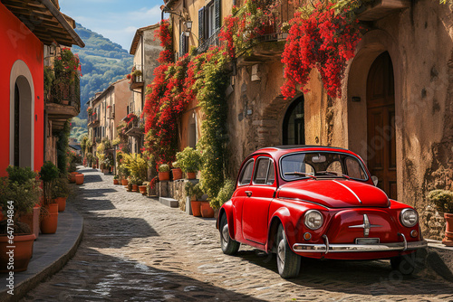 red old vintage car in a italy street