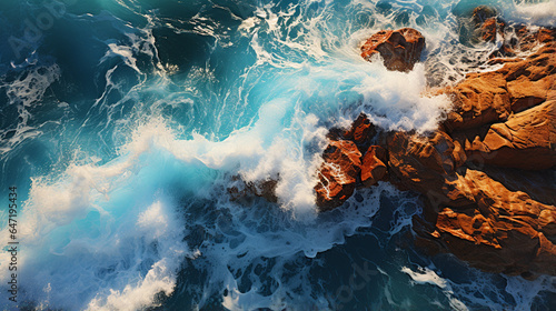 Waves crashing on seashore rocks. © andranik123