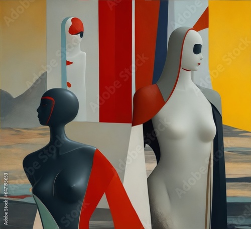 Colored abstract faces, mannequins, people, background, oil painting, surreal art, talking faces . Image created with Generative AI technology.