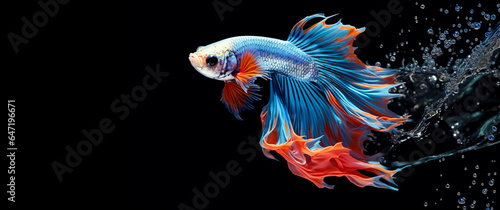 Colorful Betta fish or Siamese fighting fish isolated on black background while swimming in an aquarium.