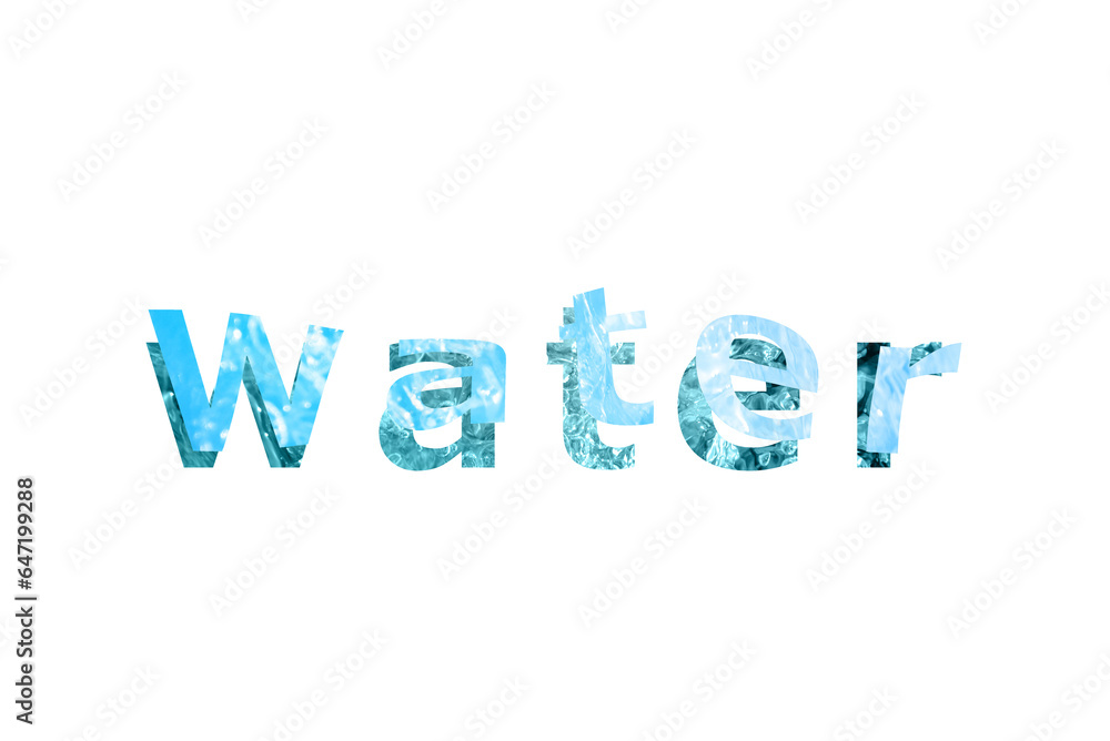 白い背景にwaterの文字と水のコラージュ