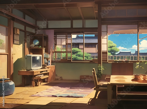 Anime style japanese house and room, it was year 1980s