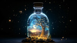 Fantasy moon inside a bottle at night. Photomanipula