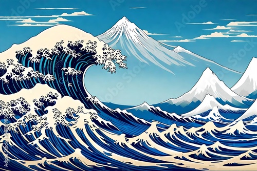 Photographie The great wave off kanagawa painting  vector illustration