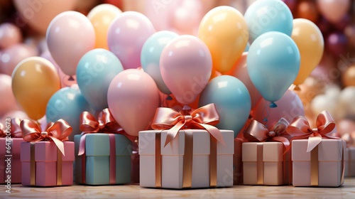 gift with bow and balloons, Generative AI