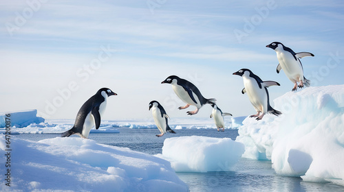 Adelie Penguin  pygoscelis adeliae  Group Leaping into Ocean  Paulet Island in Antarctica