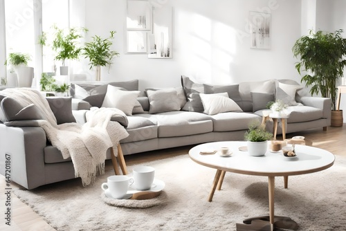 Grey sofa set in a modern living room © FatimaKhan