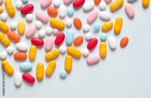 some pills medicines on a bright background top view