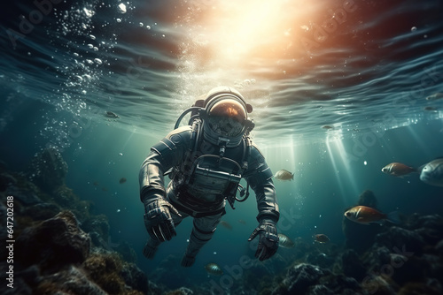 Astronaut in the ocean, fantasy concept, generative ai 