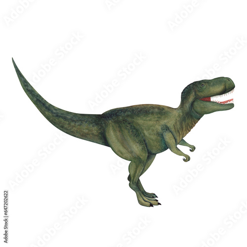Tirannosaurus. Dinosaur. Watercolor illustration isolated on a white background. Hand drawn photo