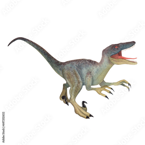 Velociraptor. Dinosaur. Watercolor illustration isolated on a white background. Hand drawn