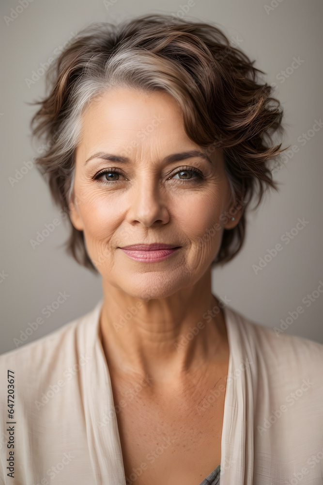Beautiful gorgeous 30 mid aged mature woman with brown short hair looking at camera isolated on white. Image created using artificial intelligence. Beautiful gorgeous 30 mid aged mature woman with brown short hair looking at camera isolated on white. Image created using artificial intelligence.