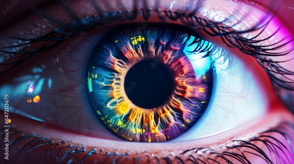 Beautiful glow human eye background. Generative AI technology. - obrazy, fototapety, plakaty 