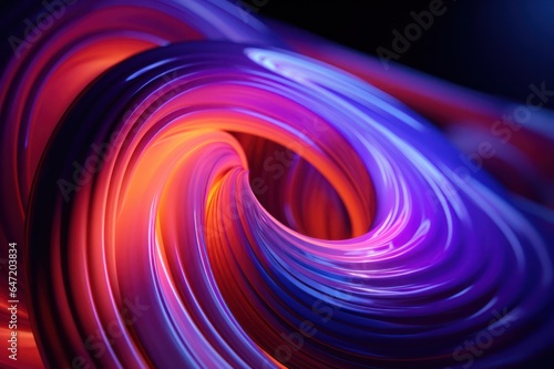 Glowing purple pink glass 3d mesh render swirl backdrop. Abstract background with circles. 