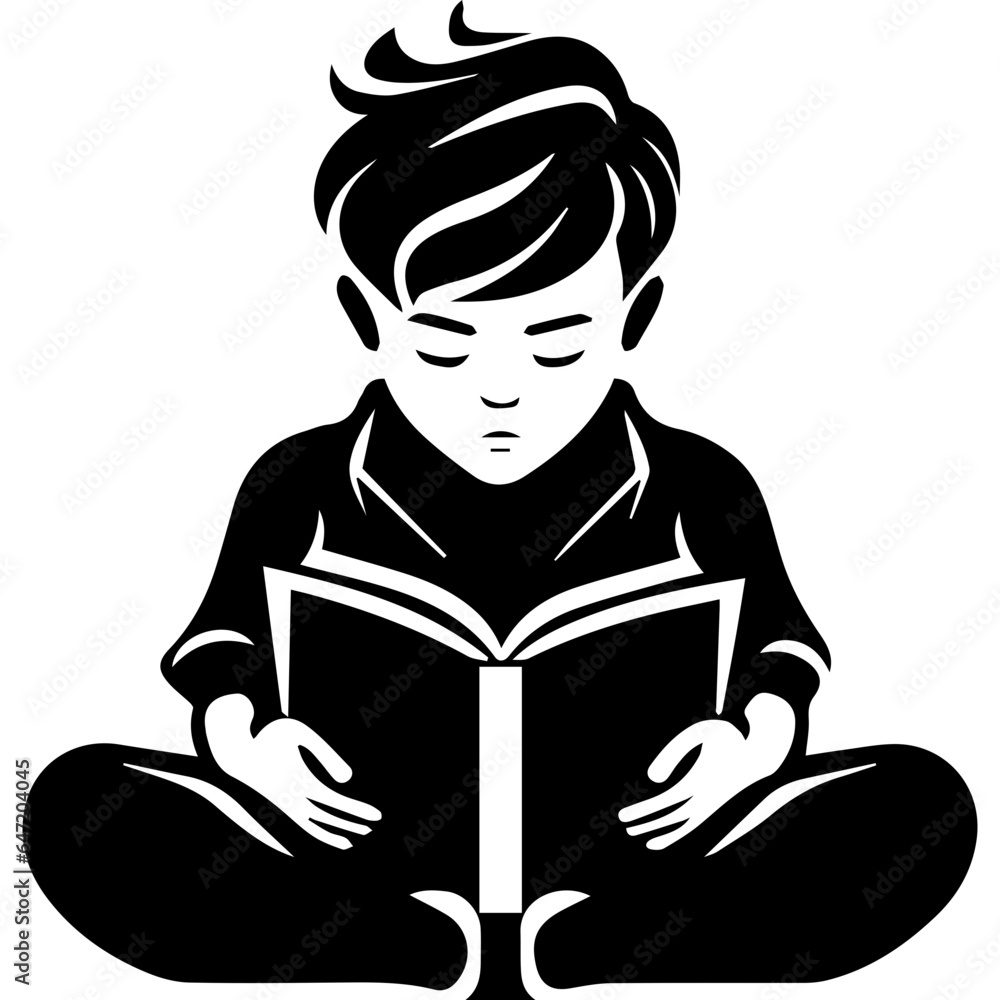 Boy Study Reading Book Silhouette Illustration