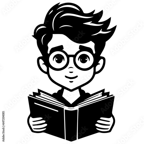 Boy Study Reading Book Silhouette Illustration