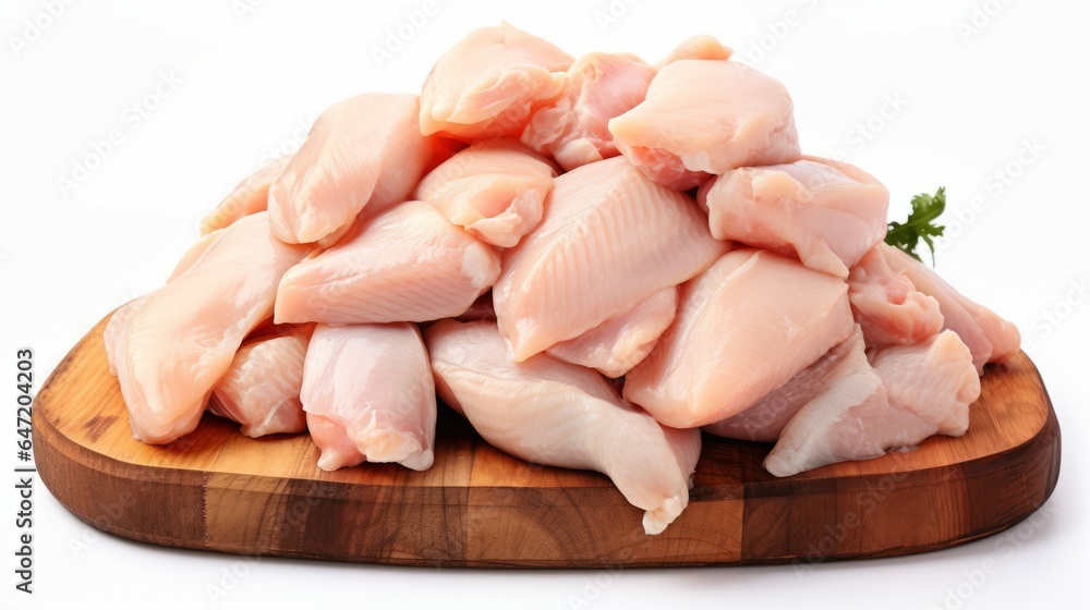 Pile of raw chicken meat isolated on white background. Generative AI technology.
Pile of raw chicken meat isolated on white background. Generative AI technology.