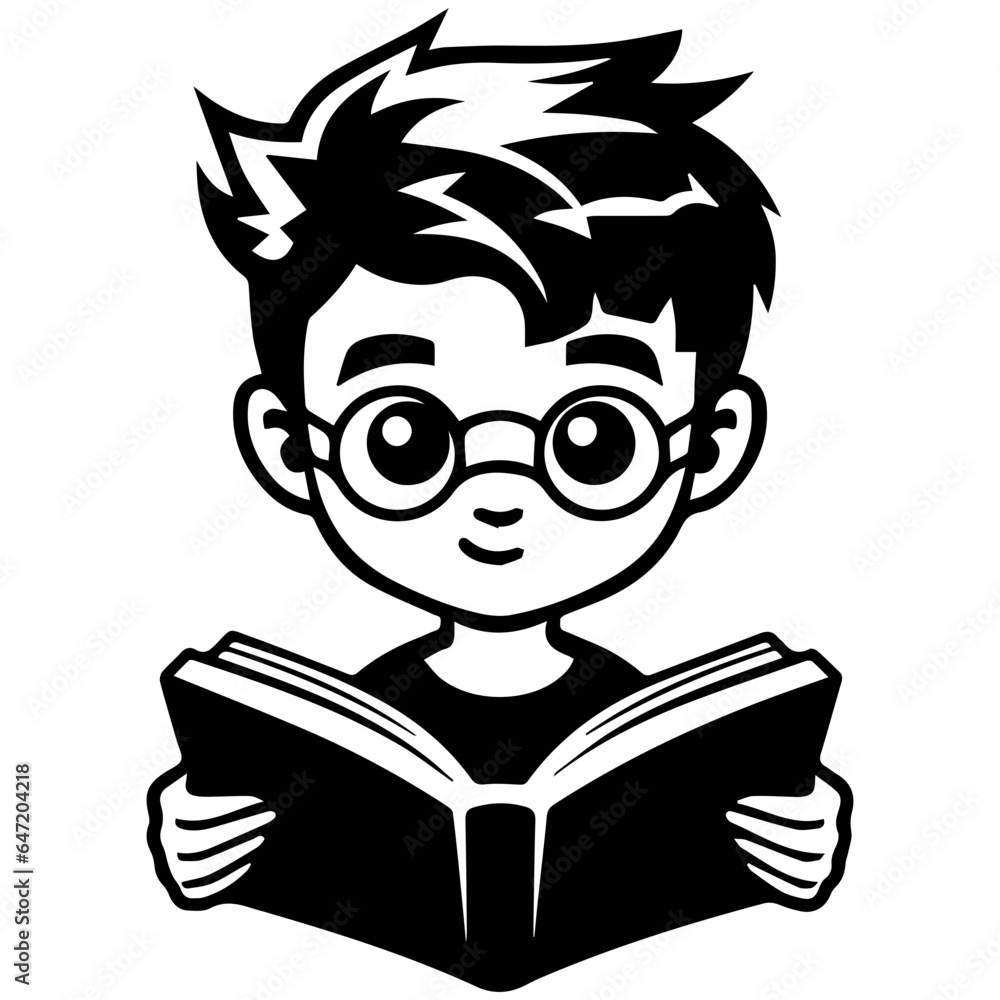 Boy Study Reading Book Silhouette Illustration