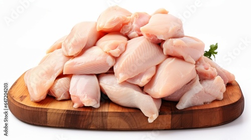 Pile of raw chicken meat isolated on white background. Generative AI technology. 