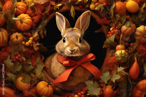 rabbit and harvest  happy thanksgiving. Generative Ai