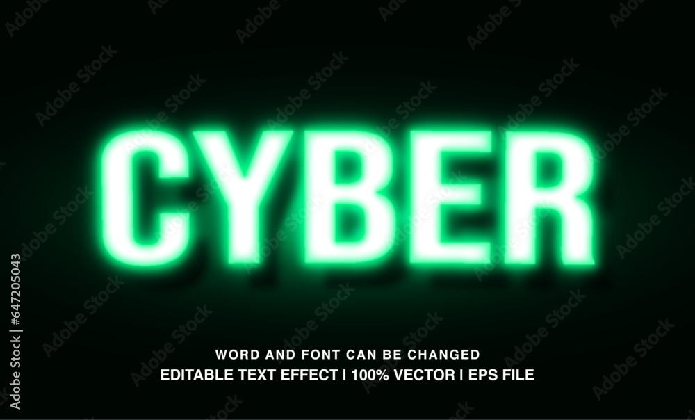 Cyber editable text effect template, green neon light futuristic typeface, premium vector