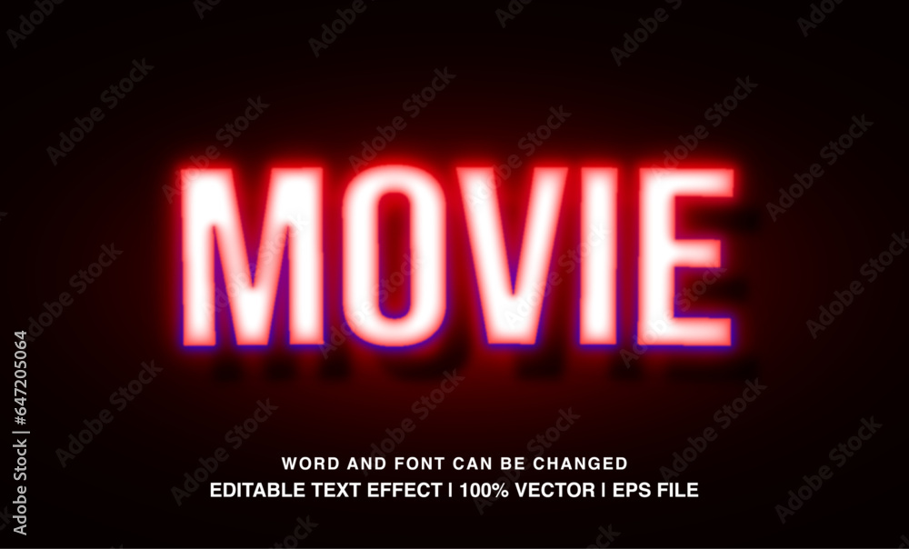 Movie editable text effect template, red neon light futuristic typeface, premium vector