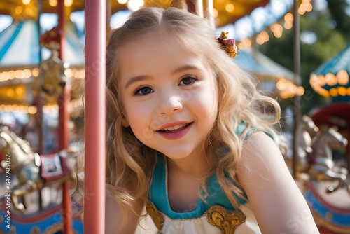 Little girl in the park on carousel © Mahrowou
