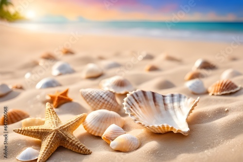 Various shells on the beach sand