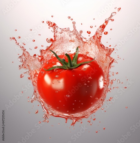 Fresh tomato in water splash isolated on white background. 3d illustration