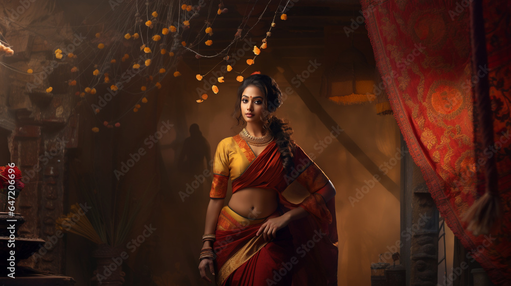 Obraz premium Indian Woman In a Modern Yet Traditional Outfit Indian Women Model Indian Girl in Saree