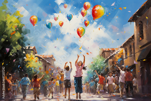 A Painting Of Group Of Indian Children Playing With Balloons, Child With Balloons, Children's Day, Childrens Day India, Children's Day India
