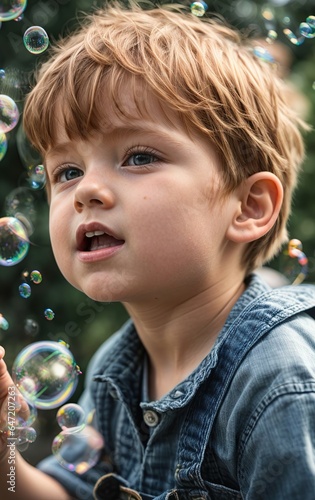 little child blowing bubbles 