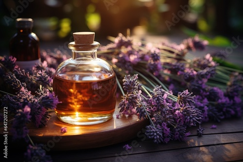 Essential Aromatic oil and lavender flowers atural remedies  aromatherapy